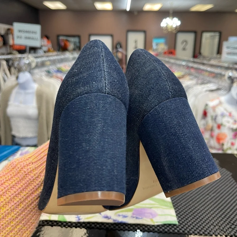 Marc Fisher Dark Denim Pointed Toe Block Heel Pumps - Picture 7 of 10